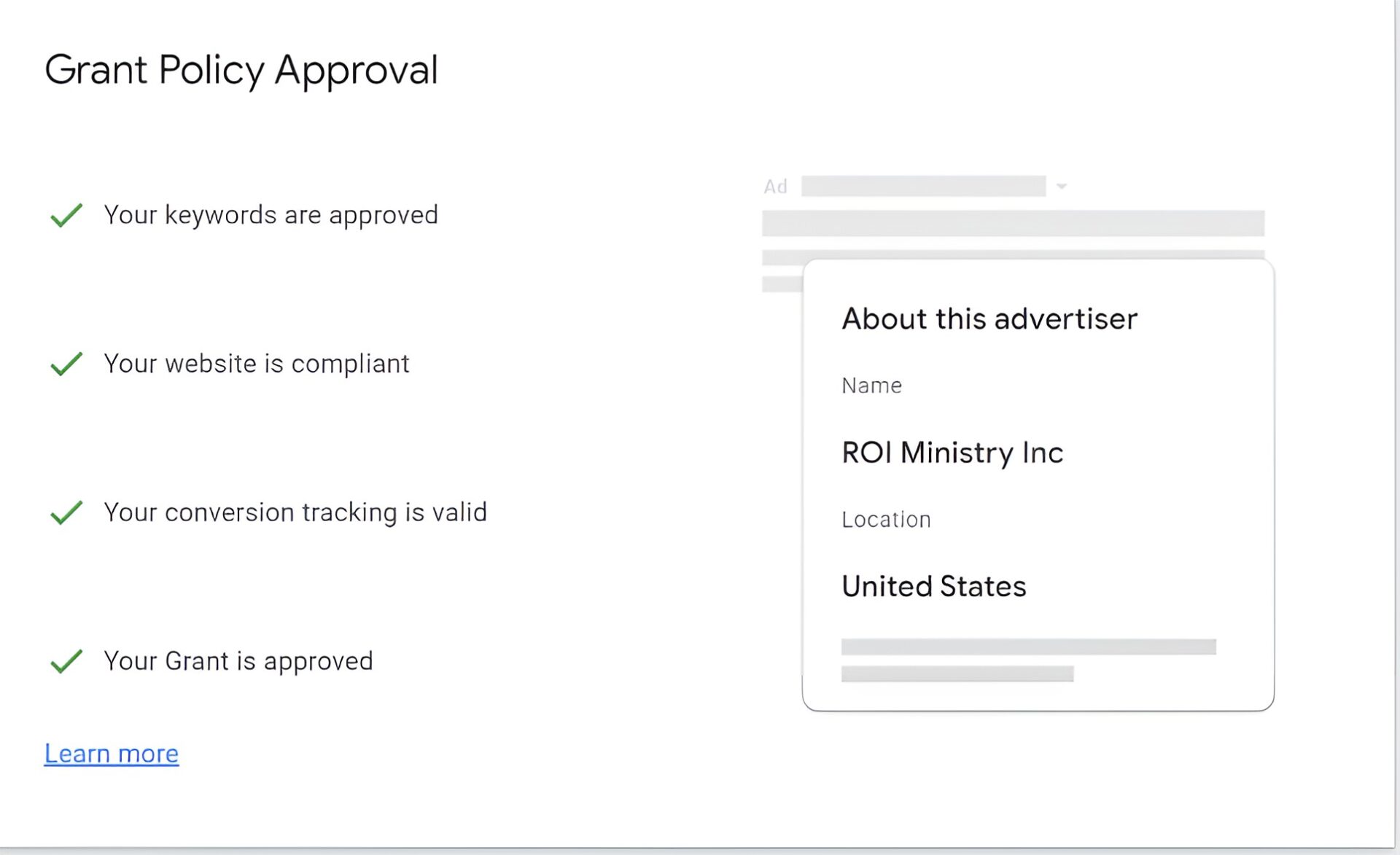 Grant Policy Approval - ROI Ministry